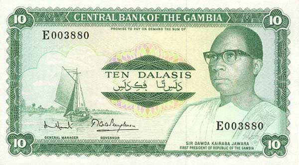 ÐиÑÐµÐ²Ð°Ñ ÑÑоÑона банкноÑÑ Ðамбии номиналом 10 ÐалаÑи