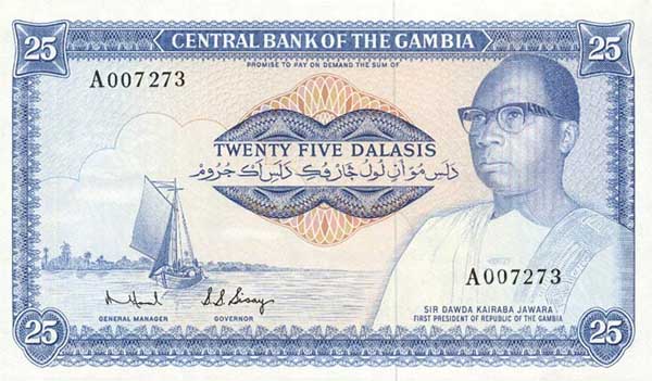 ÐиÑÐµÐ²Ð°Ñ ÑÑоÑона банкноÑÑ Ðамбии номиналом 25 ÐалаÑи