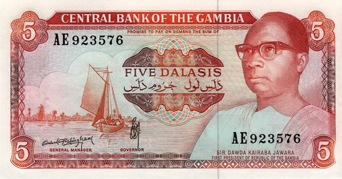 ÐиÑÐµÐ²Ð°Ñ ÑÑоÑона банкноÑÑ Ðамбии номиналом 5 ÐалаÑи