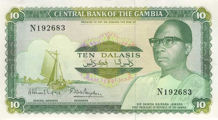 ÐиÑÐµÐ²Ð°Ñ ÑÑоÑона банкноÑÑ Ðамбии номиналом 10 ÐалаÑи