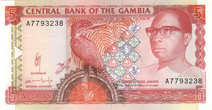 ÐиÑÐµÐ²Ð°Ñ ÑÑоÑона банкноÑÑ Ðамбии номиналом 5 ÐалаÑи