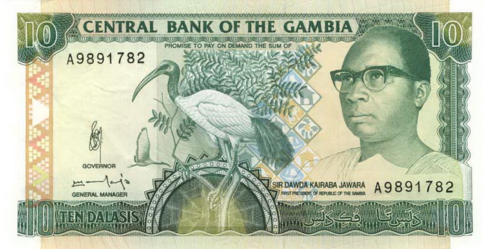 ÐиÑÐµÐ²Ð°Ñ ÑÑоÑона банкноÑÑ Ðамбии номиналом 10 ÐалаÑи