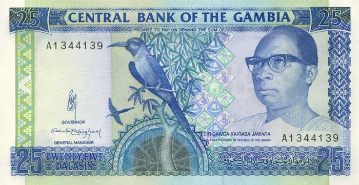 ÐиÑÐµÐ²Ð°Ñ ÑÑоÑона банкноÑÑ Ðамбии номиналом 25 ÐалаÑи