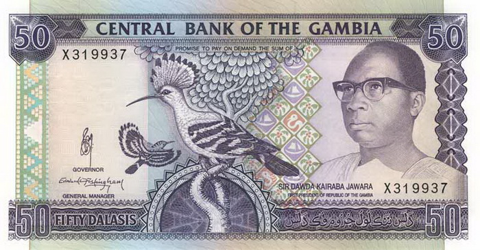ÐиÑÐµÐ²Ð°Ñ ÑÑоÑона банкноÑÑ Ðамбии номиналом 50 ÐалаÑи