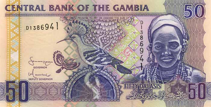 ÐиÑÐµÐ²Ð°Ñ ÑÑоÑона банкноÑÑ Ðамбии номиналом 50 ÐалаÑи