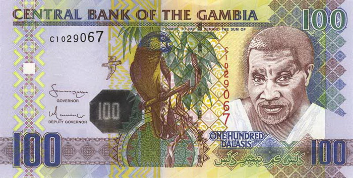 ÐиÑÐµÐ²Ð°Ñ ÑÑоÑона банкноÑÑ Ðамбии номиналом 100 ÐалаÑи