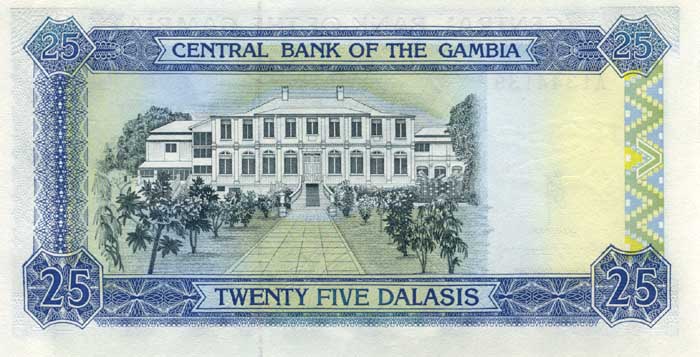 ÐбÑаÑÐ½Ð°Ñ ÑÑоÑона банкноÑÑ Ðамбии номиналом 25 ÐалаÑи