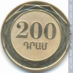 Монета > 200 драмов, 2014 - Армения  (Деревья Армении - Ива вавилонская (Salix babylonica)) - obverse